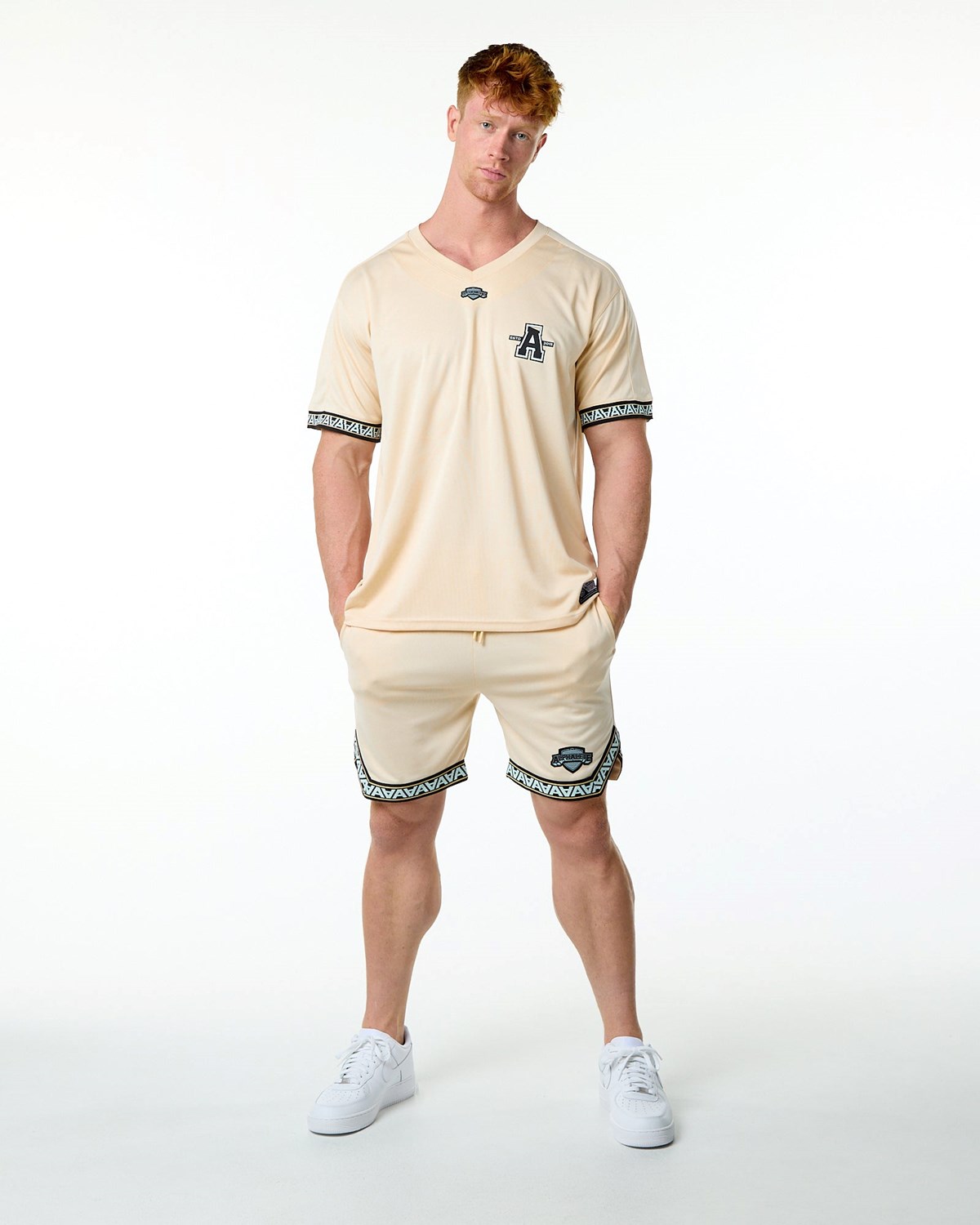 Alphalete Oversized Krótkie Sleeve Jersey Tan | 97645-KDVJ