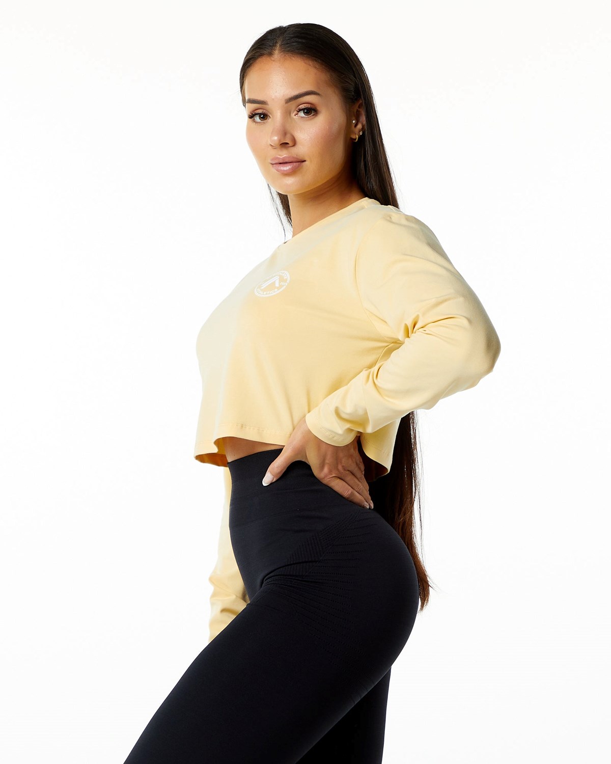 Alphalete Oversized Performance Long Sleeve Crop Daffodil | 05483-VBMX