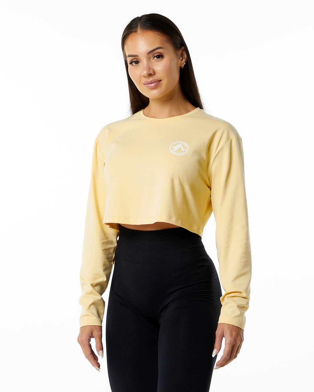 Alphalete Oversized Performance Long Sleeve Crop Daffodil | 05483-VBMX