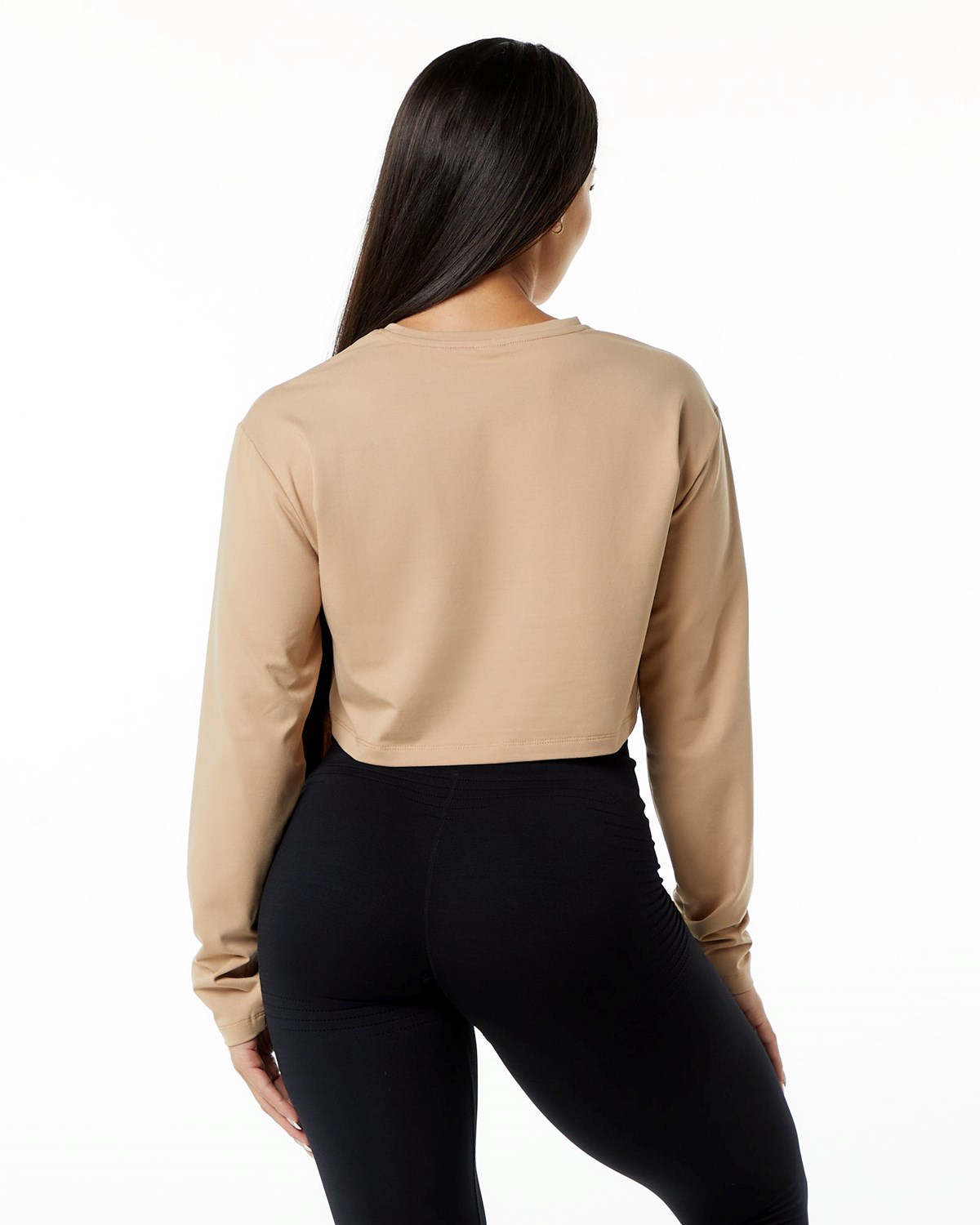 Alphalete Oversized Performance Long Sleeve Crop Taupe | 06978-BHNU