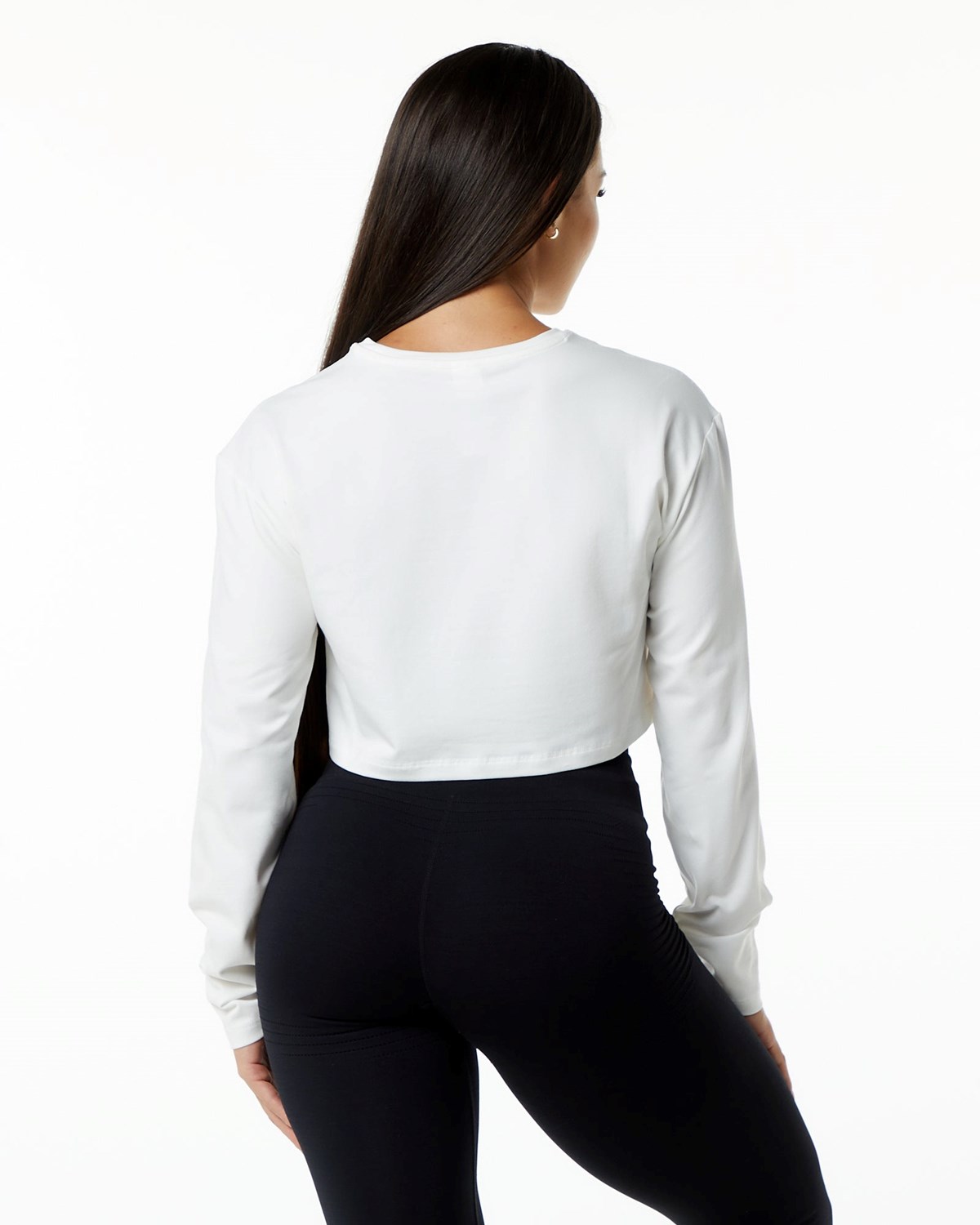 Alphalete Oversized Performance Long Sleeve Crop Białe | 07582-IAVG