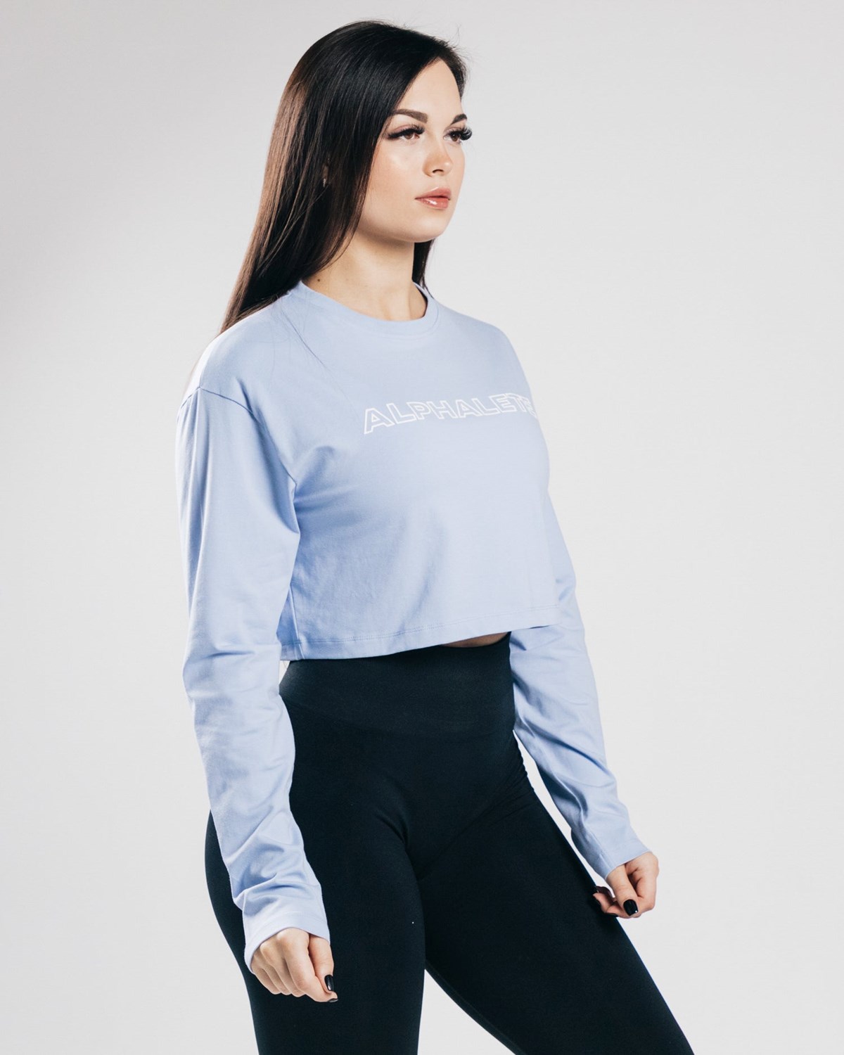 Alphalete Oversized Performance Long Sleeve Crop Niebieskie | 14835-YUTE