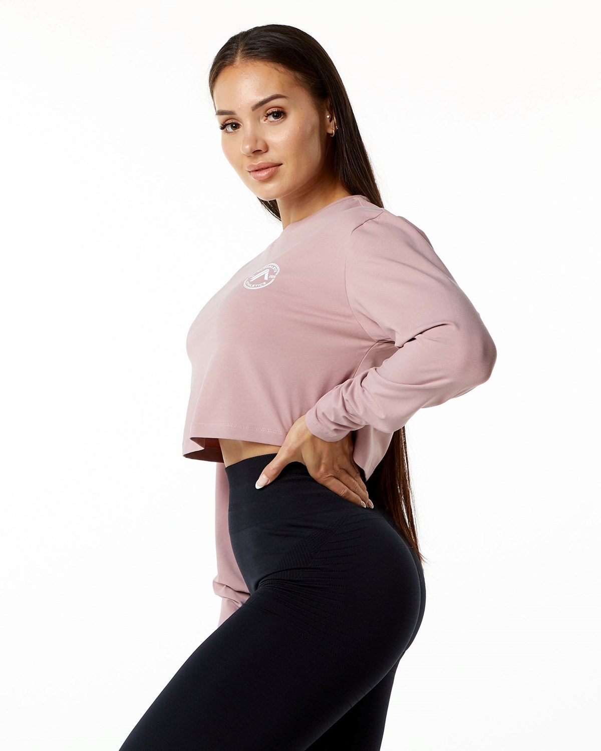 Alphalete Oversized Performance Long Sleeve Crop Mauve | 28317-QAUC