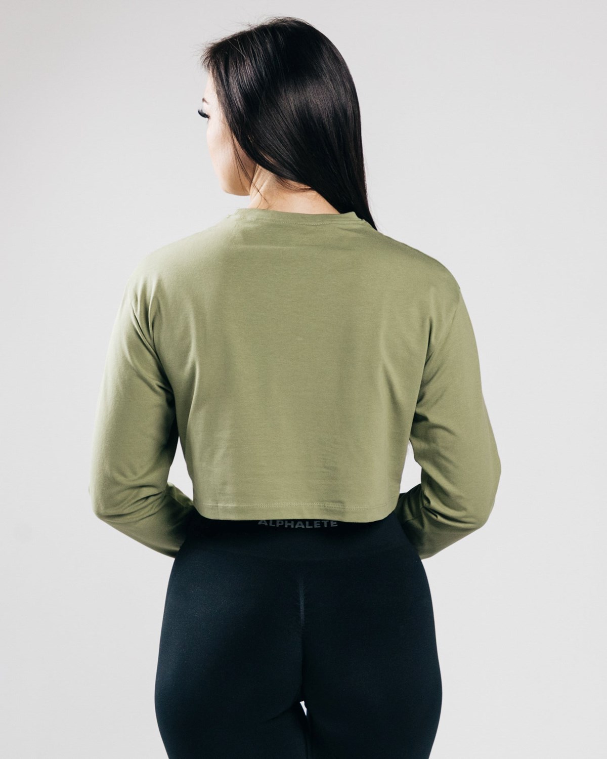 Alphalete Oversized Performance Long Sleeve Crop Zielone | 31496-UTKI