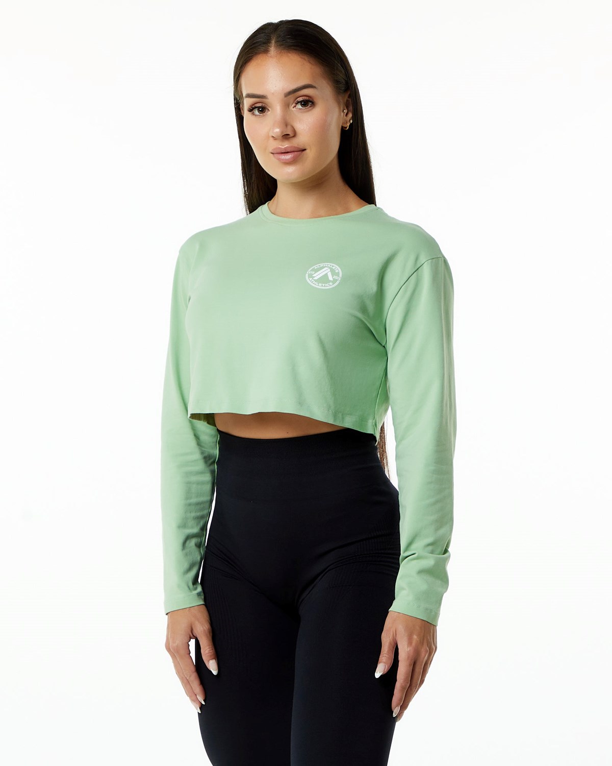 Alphalete Oversized Performance Long Sleeve Crop Pistachio | 35968-YOFN