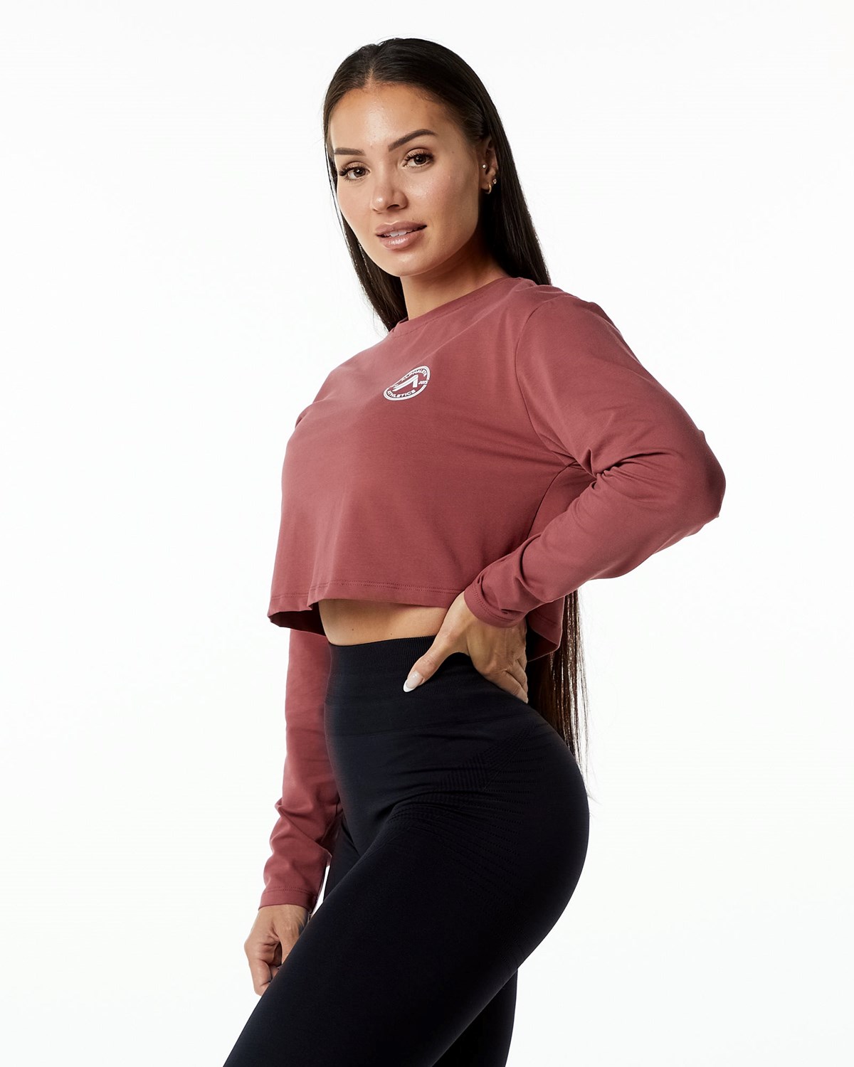 Alphalete Oversized Performance Long Sleeve Crop Gingerbread | 43209-ATOV