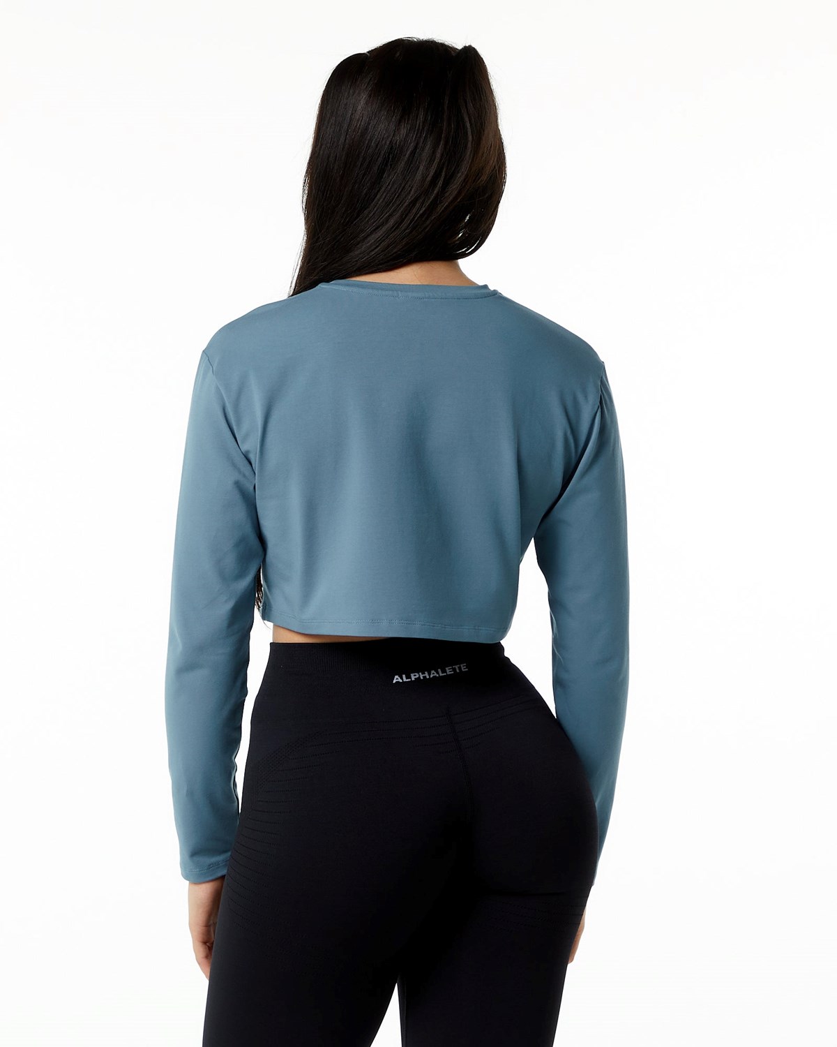 Alphalete Oversized Performance Long Sleeve Crop Niebieskie | 48673-MFTV