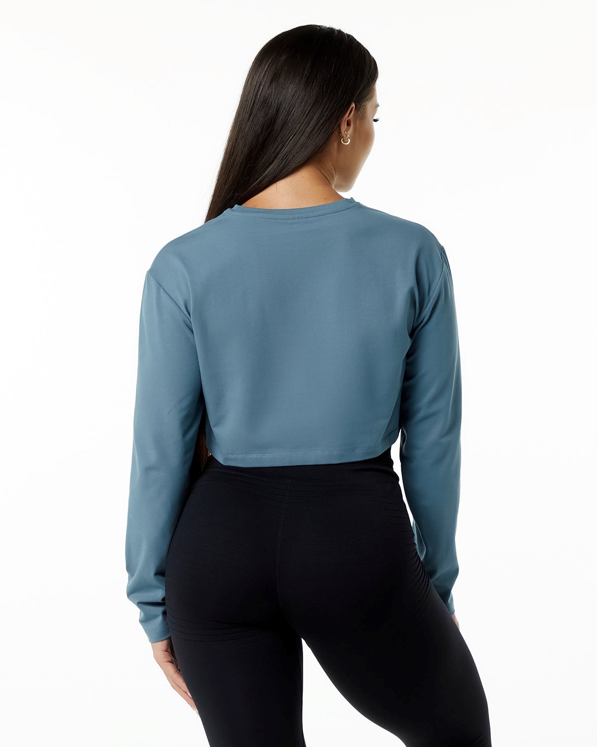 Alphalete Oversized Performance Long Sleeve Crop Niebieskie | 60573-DEIJ