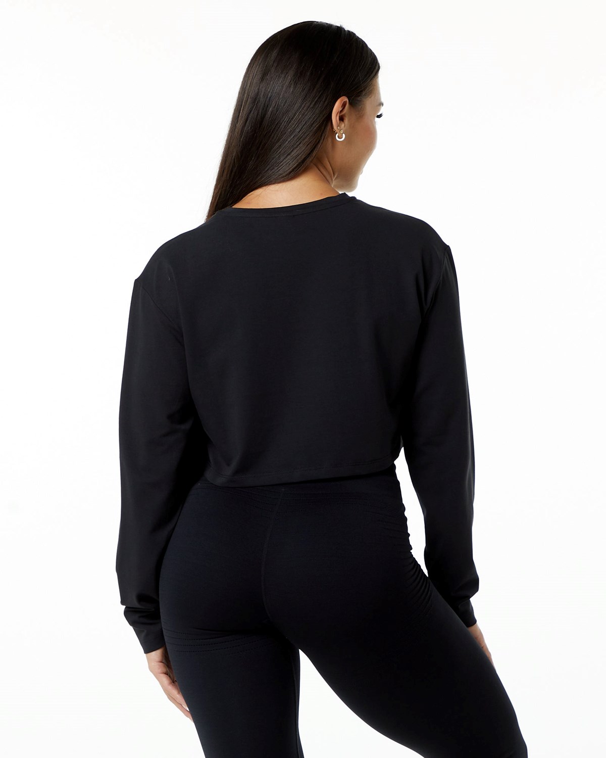 Alphalete Oversized Performance Long Sleeve Crop Czarne | 64809-LWJA