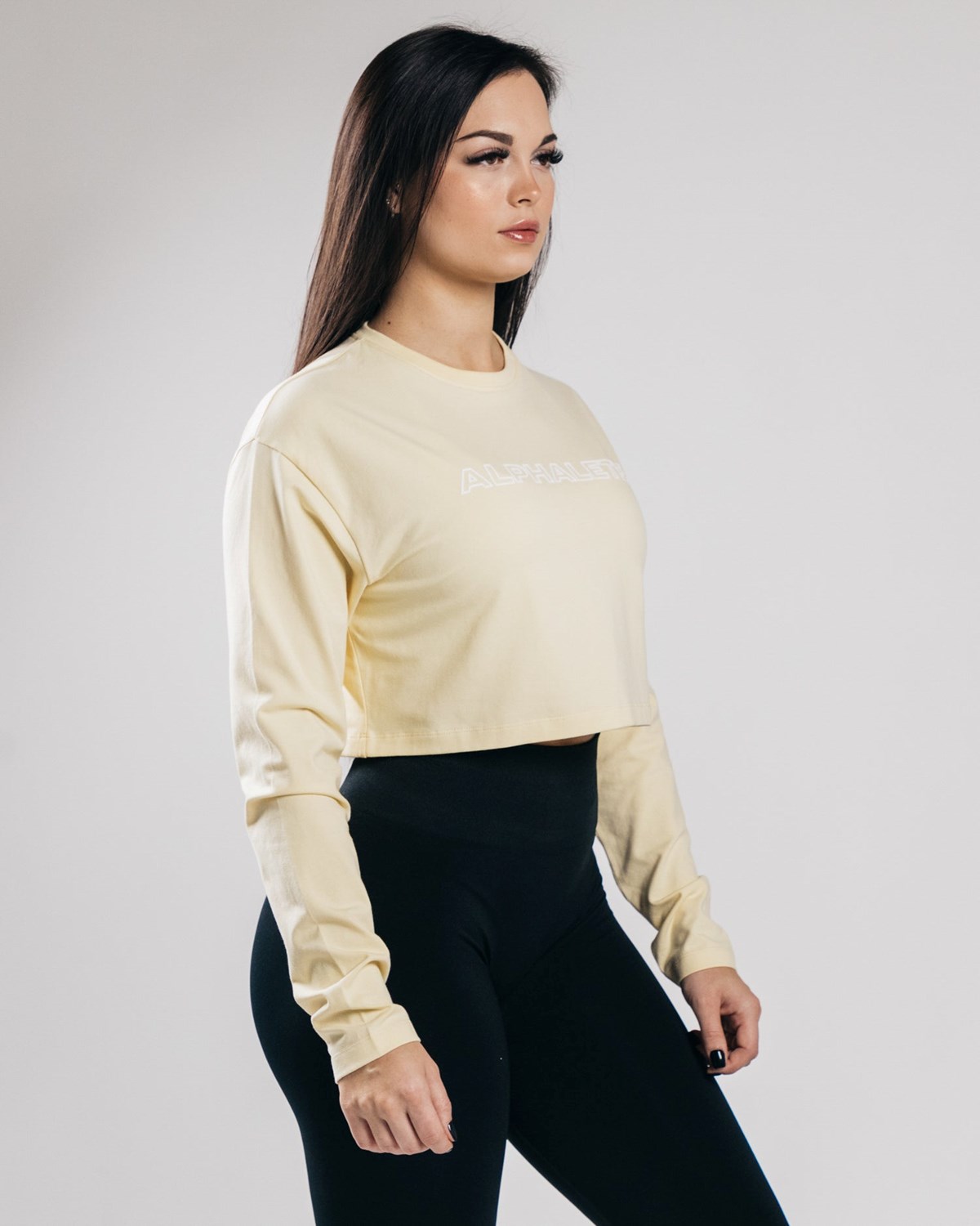 Alphalete Oversized Performance Long Sleeve Crop Sea Salt | 65092-HKAC