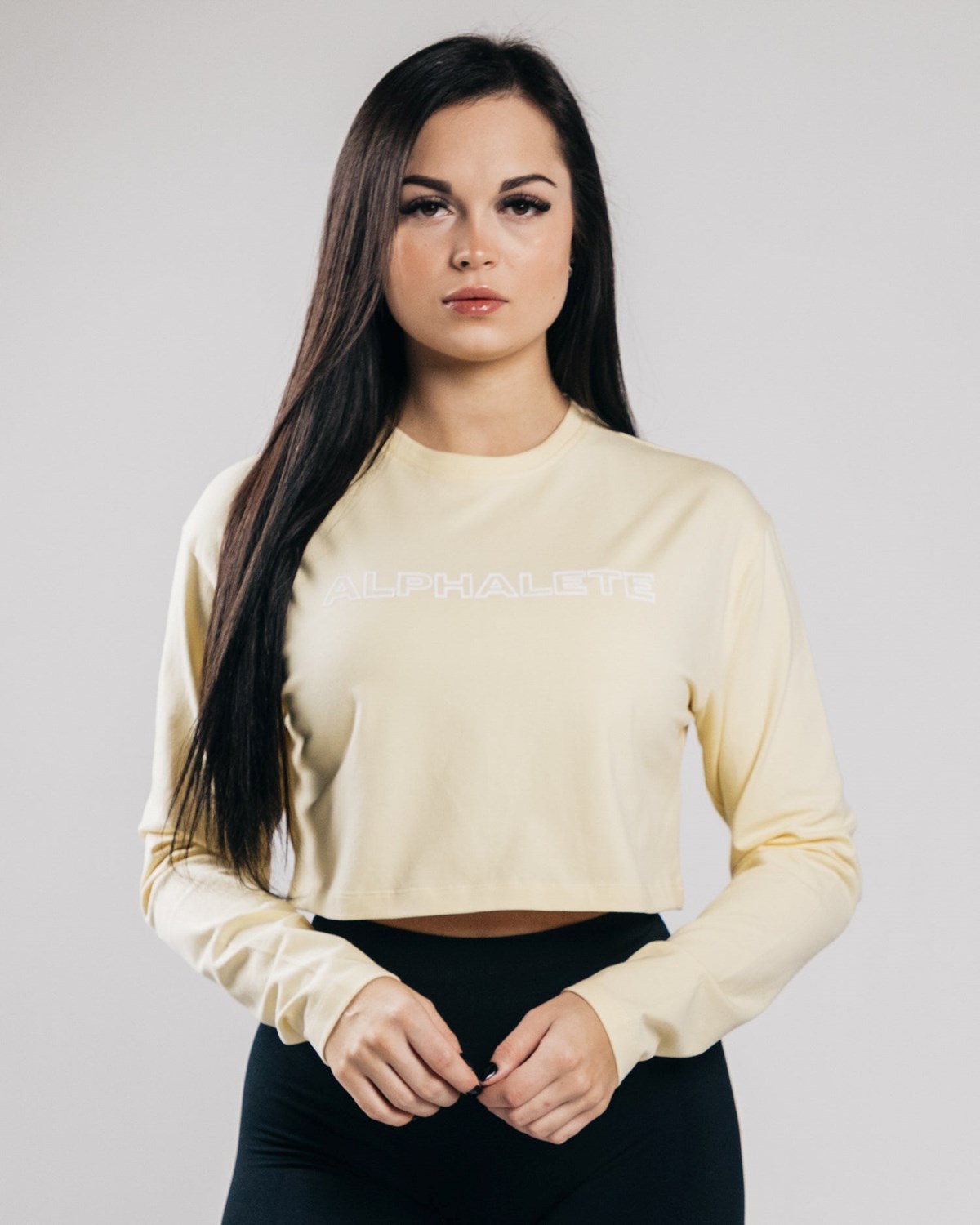 Alphalete Oversized Performance Long Sleeve Crop Sea Salt | 65092-HKAC