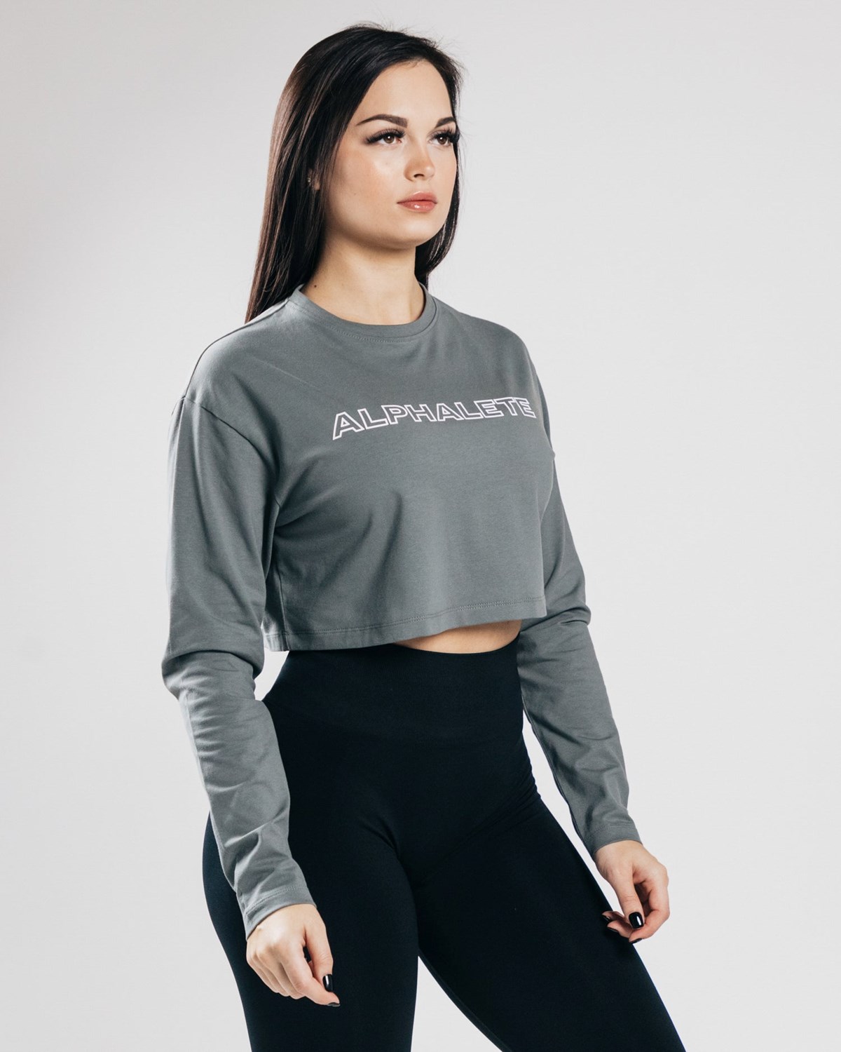 Alphalete Oversized Performance Long Sleeve Crop Concrete | 79532-LKBZ