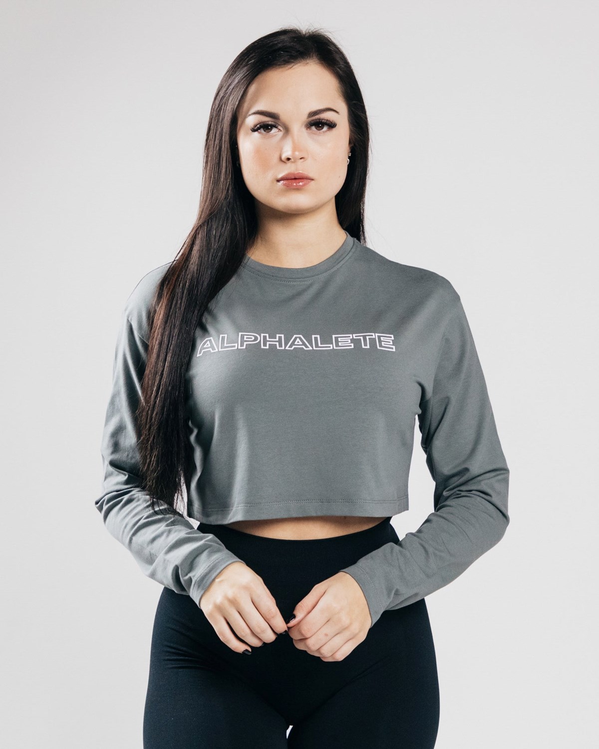 Alphalete Oversized Performance Long Sleeve Crop Concrete | 79532-LKBZ