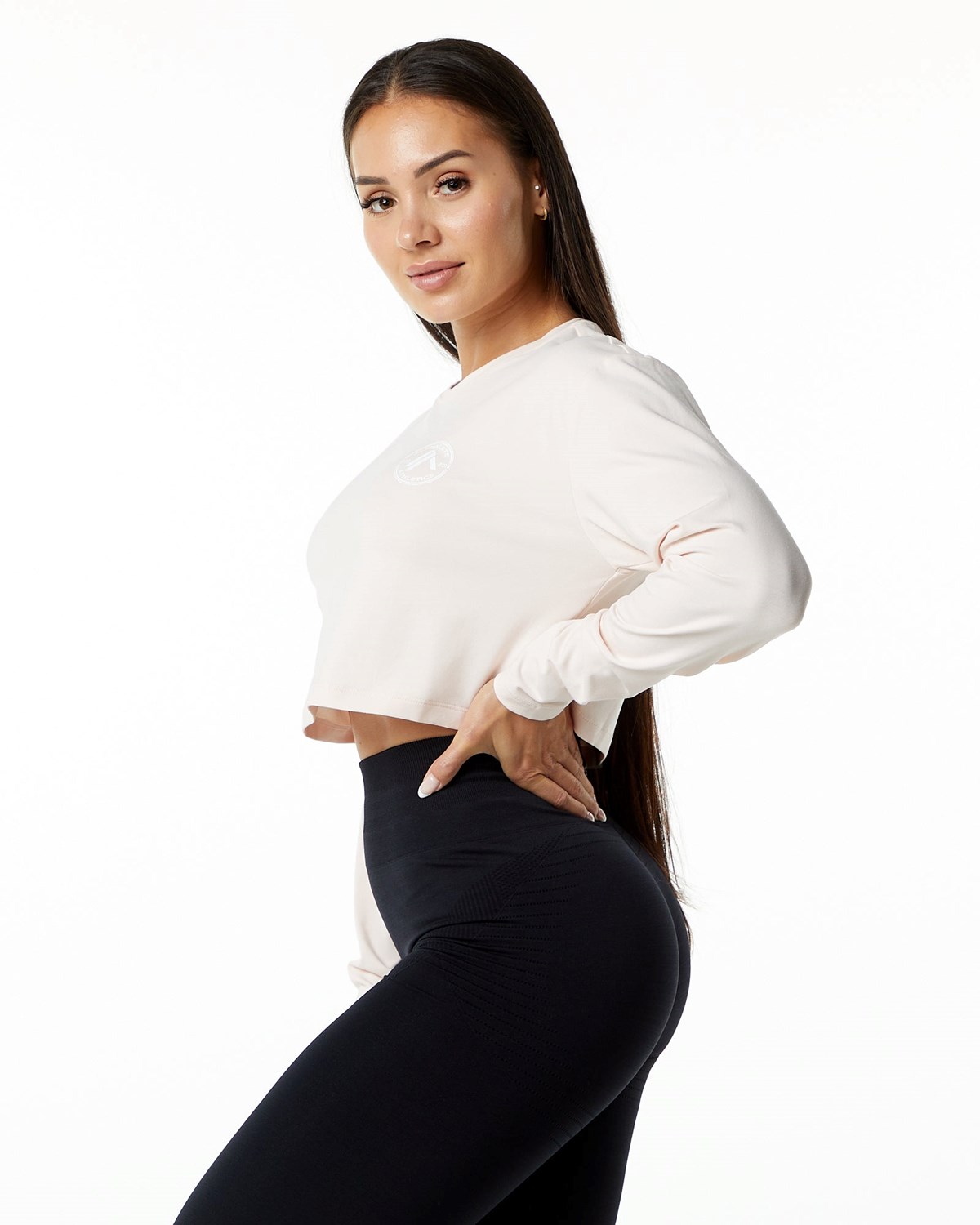 Alphalete Oversized Performance Long Sleeve Crop Blush | 90278-WIOT