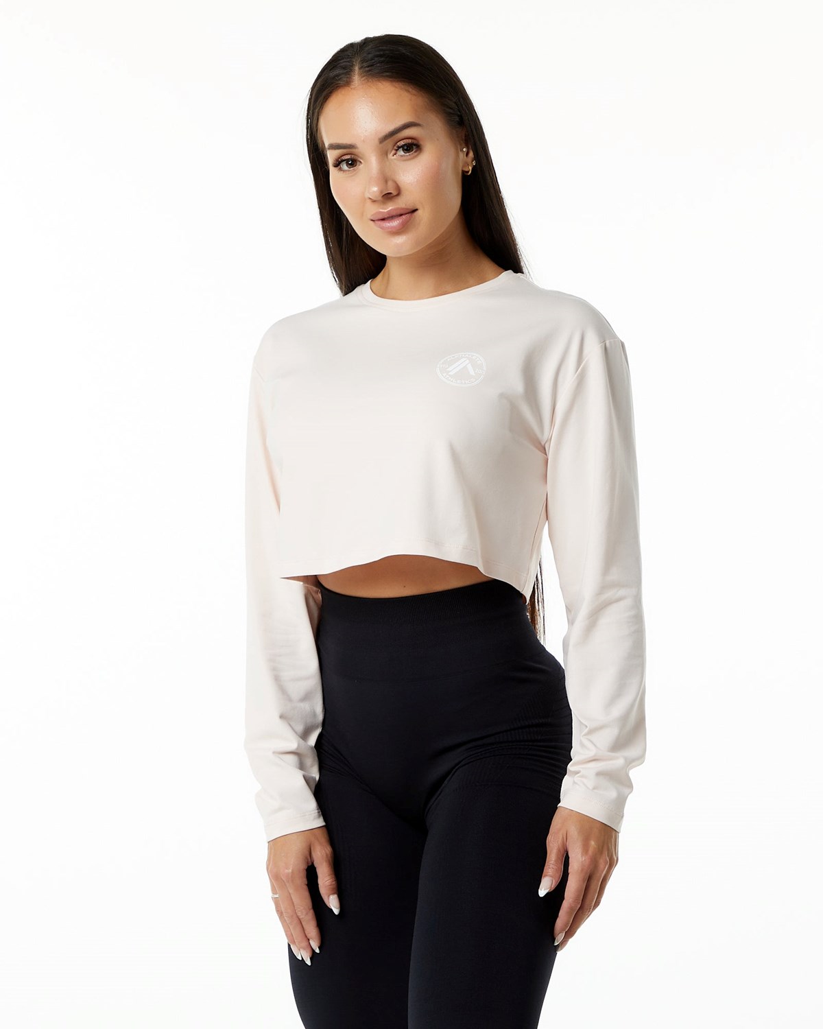 Alphalete Oversized Performance Long Sleeve Crop Blush | 90278-WIOT