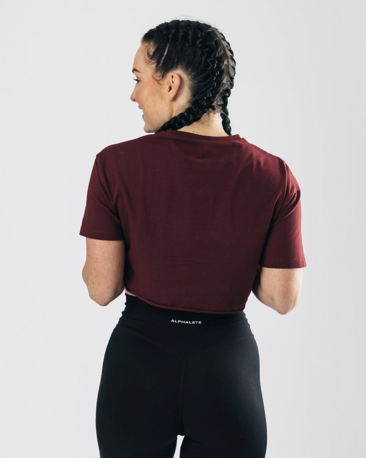 Alphalete Oversized Raw-Cut Krótkie Sleeve Crop Bordowe | 49863-GLCR