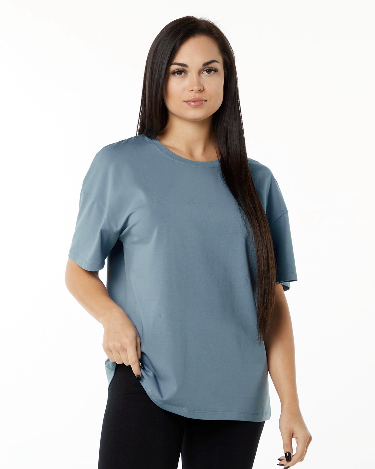 Alphalete Performance Krótkie Sleeve Niebieskie | 24139-FYVB