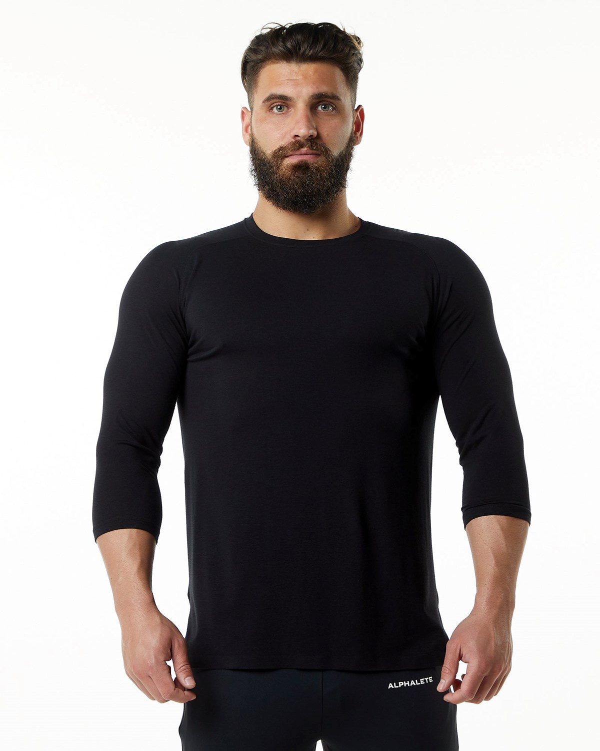 Alphalete Premium 3/4 Sleeve Tee Czarne | 43806-APVO