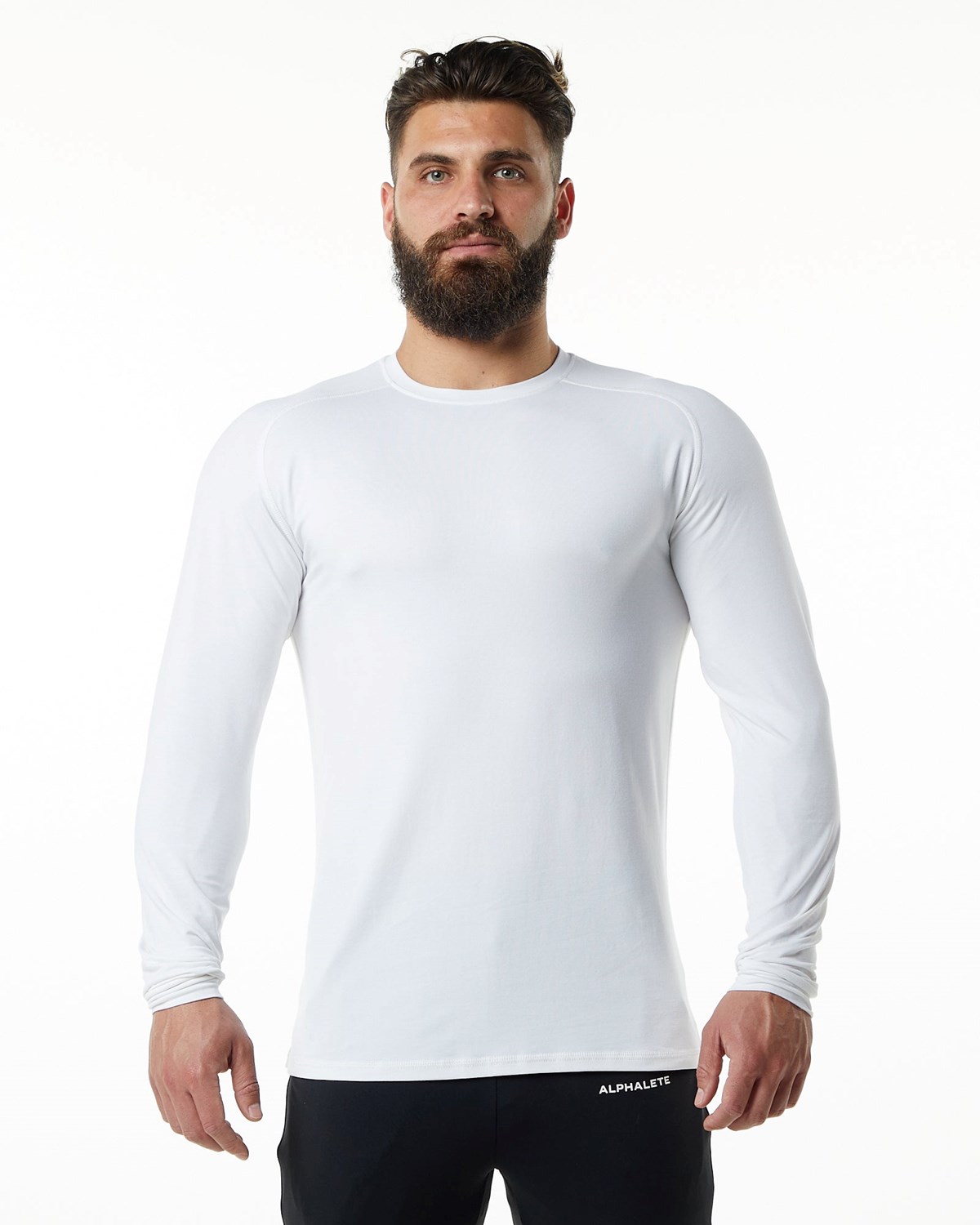 Alphalete Premium Epaulette Long Sleeve Tee Białe | 72564-WKHC