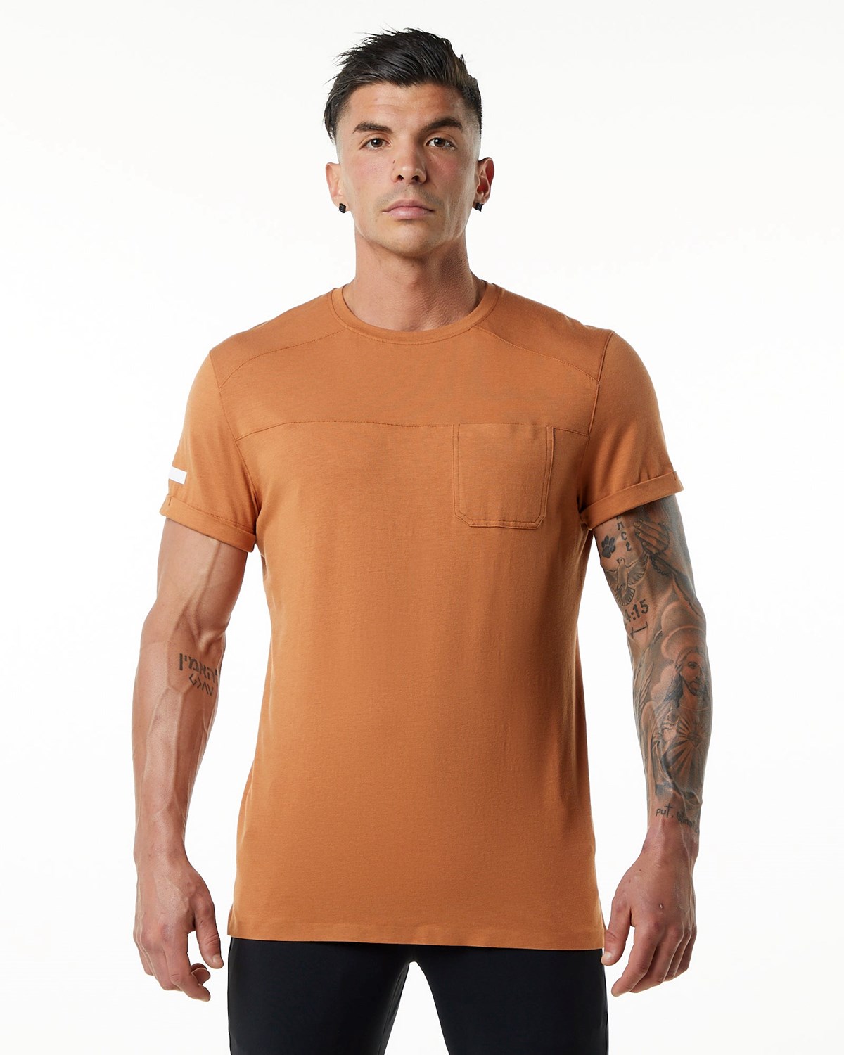 Alphalete Premium Krótkie Sleeve Pocket Tee Camel | 06581-OKFH