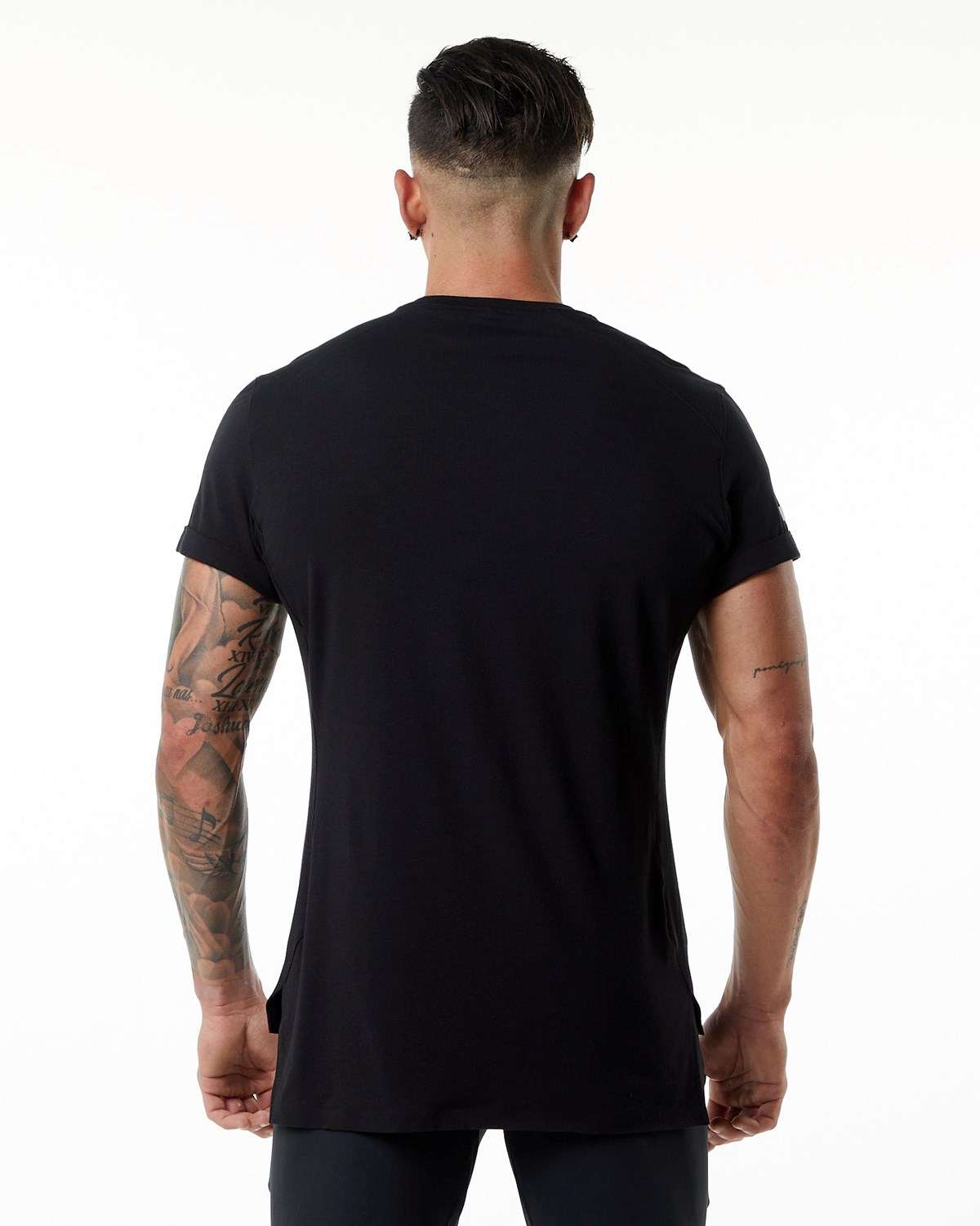 Alphalete Premium Krótkie Sleeve Pocket Tee Czarne | 25763-LXJT