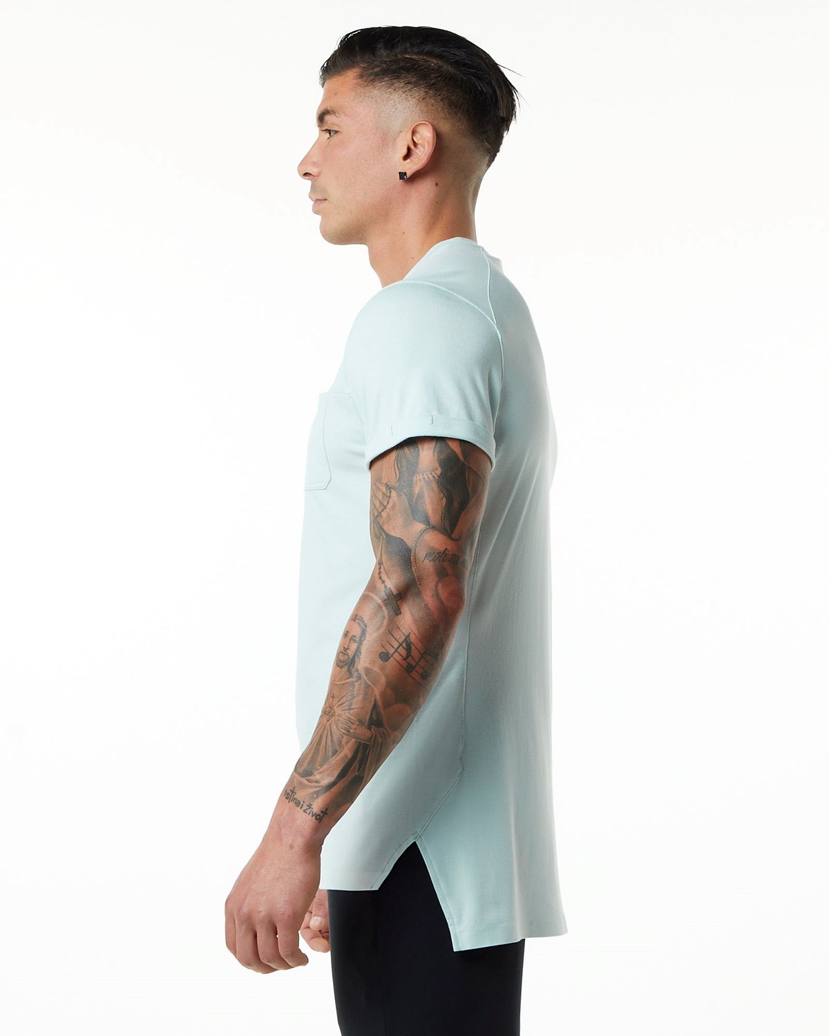 Alphalete Premium Krótkie Sleeve Pocket Tee Niebieskie | 28374-GALX