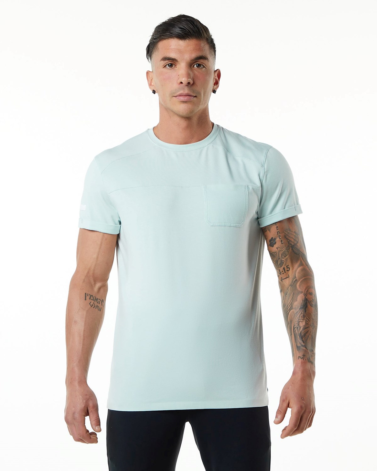 Alphalete Premium Krótkie Sleeve Pocket Tee Niebieskie | 28374-GALX