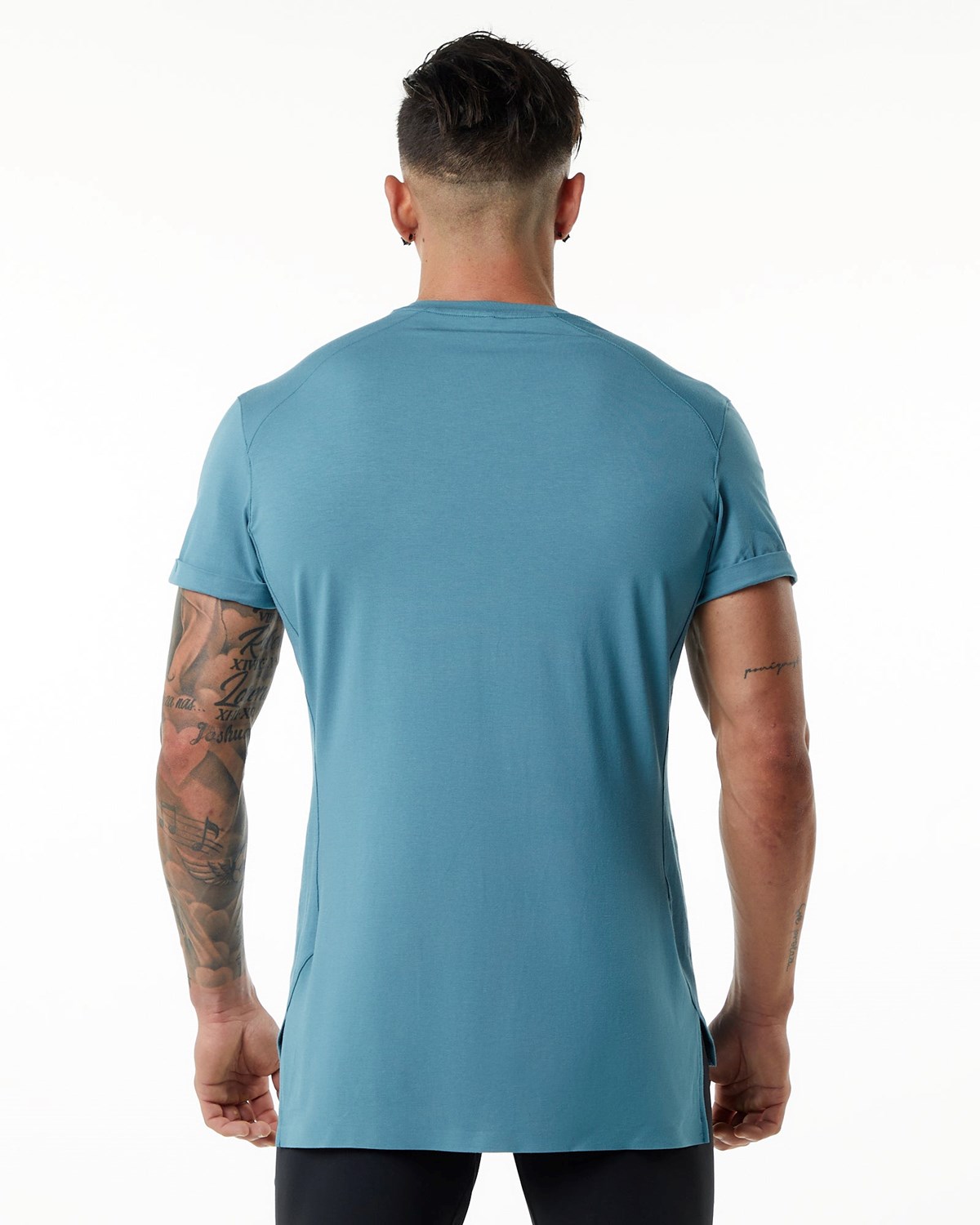 Alphalete Premium Krótkie Sleeve Pocket Tee Niebieskie | 56803-AHPY