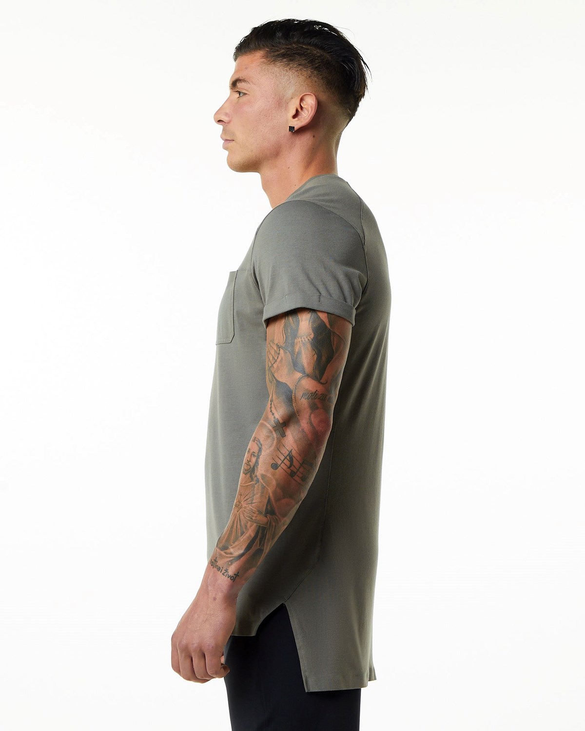 Alphalete Premium Krótkie Sleeve Pocket Tee Szare | 65938-VXSU