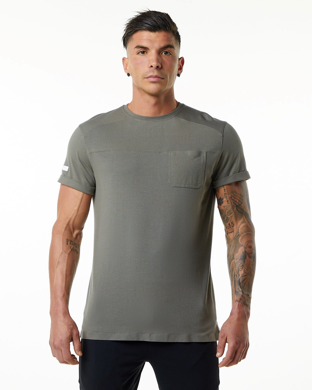 Alphalete Premium Krótkie Sleeve Pocket Tee Szare | 65938-VXSU