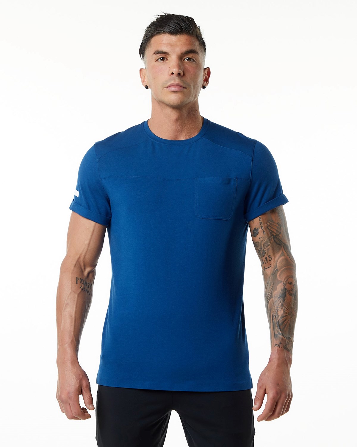 Alphalete Premium Krótkie Sleeve Pocket Tee Niebieskie | 74615-NUPX