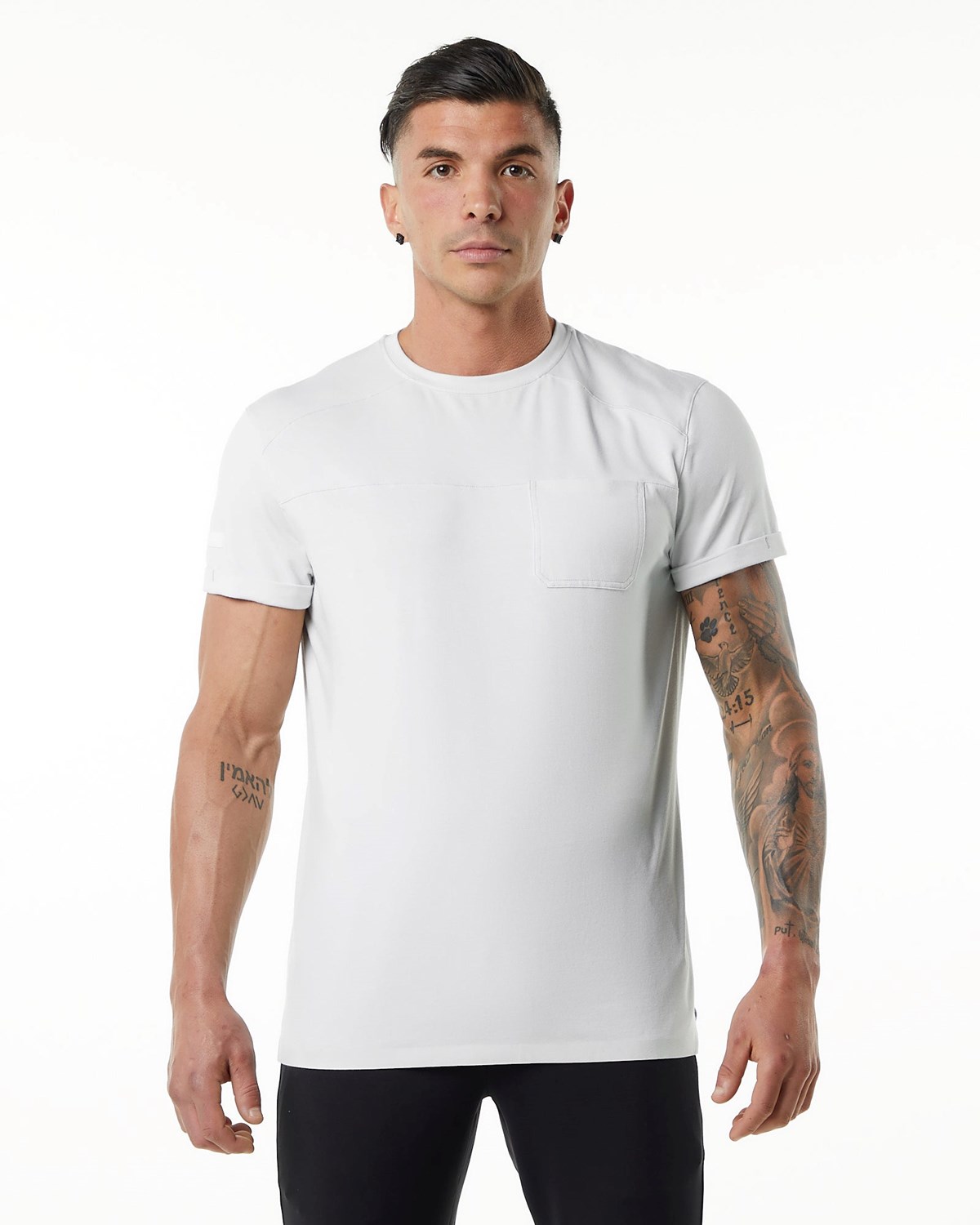 Alphalete Premium Krótkie Sleeve Pocket Tee Białe | 82391-STMA