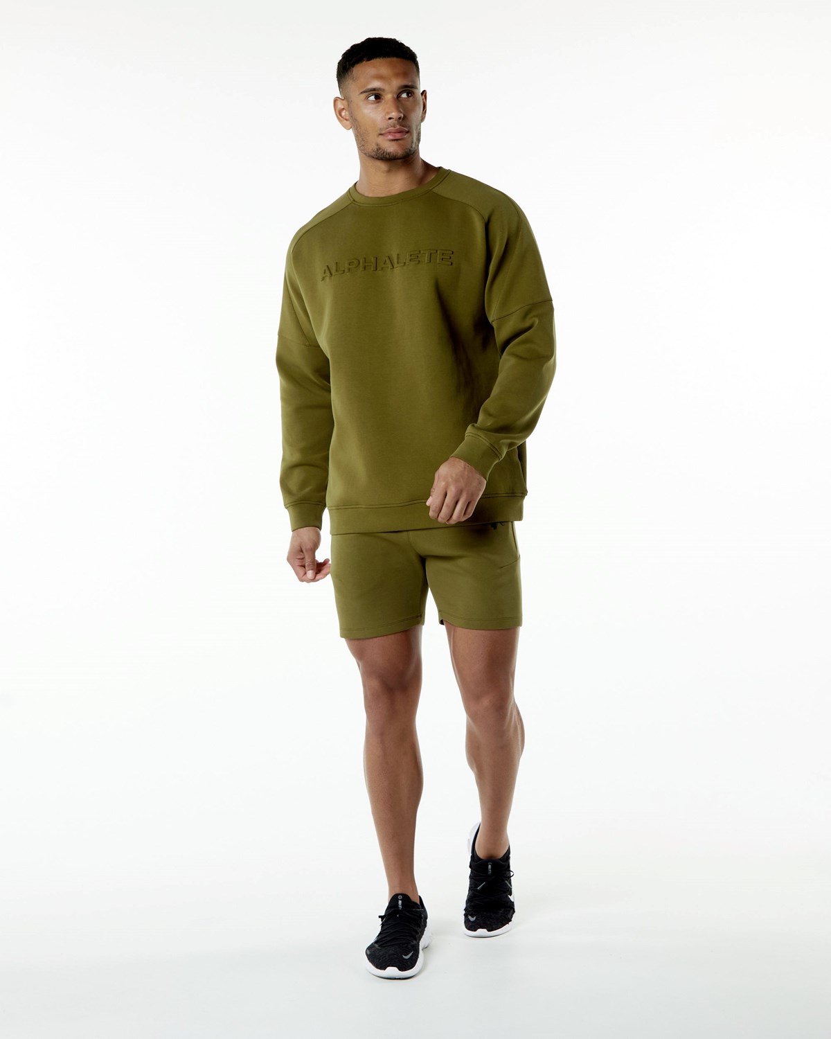 Alphalete Relaxed Interlock Knit Pullover Moss | 50648-CMVR