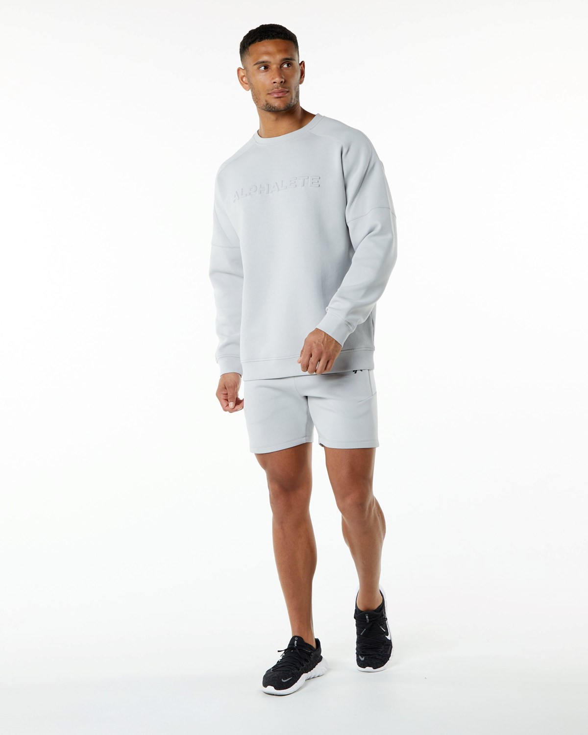 Alphalete Relaxed Interlock Knit Pullover Szare | 83405-NYOR