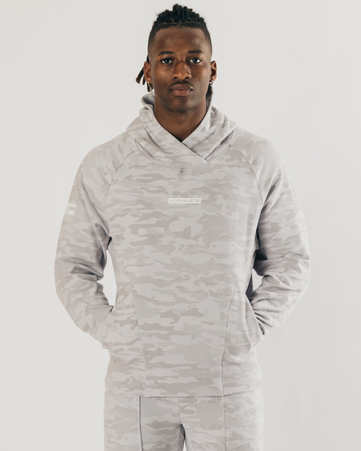 Alphalete Relaxed Single-Brushed Pullover Hoodie Srebrne Camo | 73526-IRTK