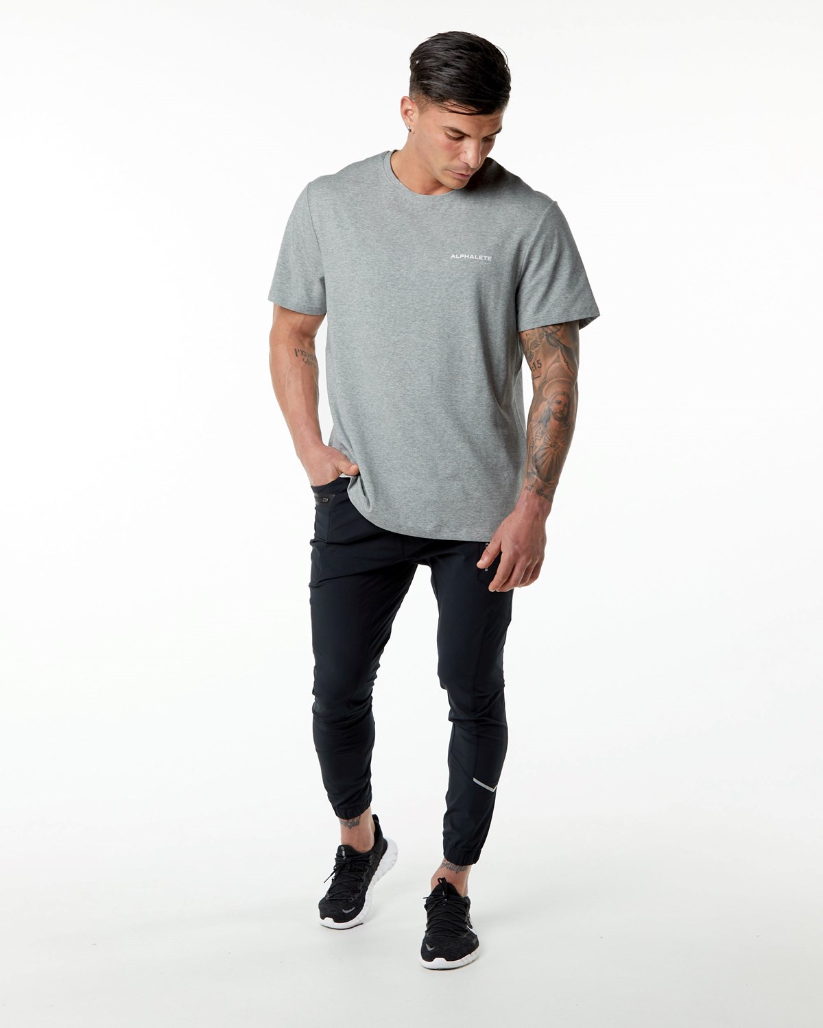 Alphalete Set-In Sleeve Tee Szare | 05987-XNOE