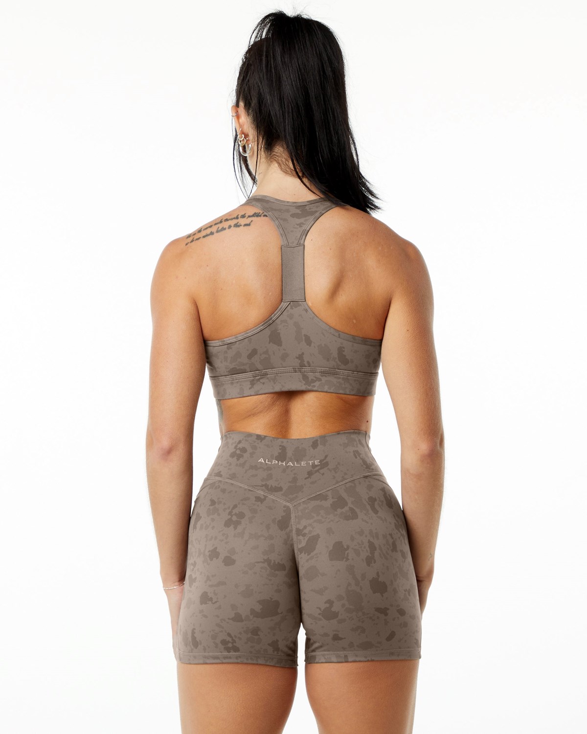 Alphalete Single Brushed Bra Pebble Print Mocha | 16524-ETDA