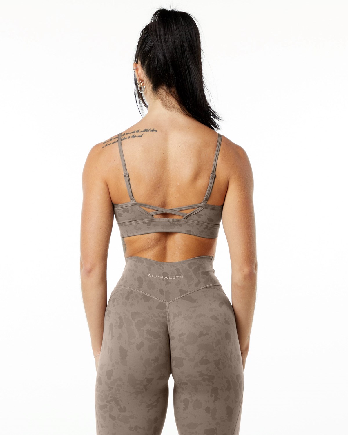 Alphalete Single Brushed Bra Pebble Print Mocha | 43160-DCRU